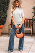 Textured Scale Knit Mock Neck Short Sleeve Sweater