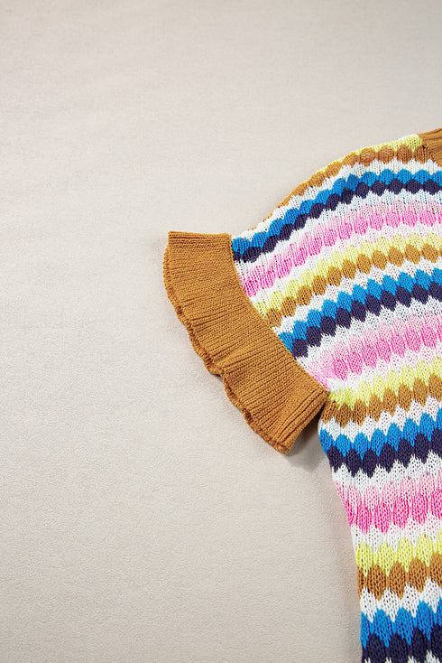 Textured Scalloped Chevron Stripe Knit Sweater Top