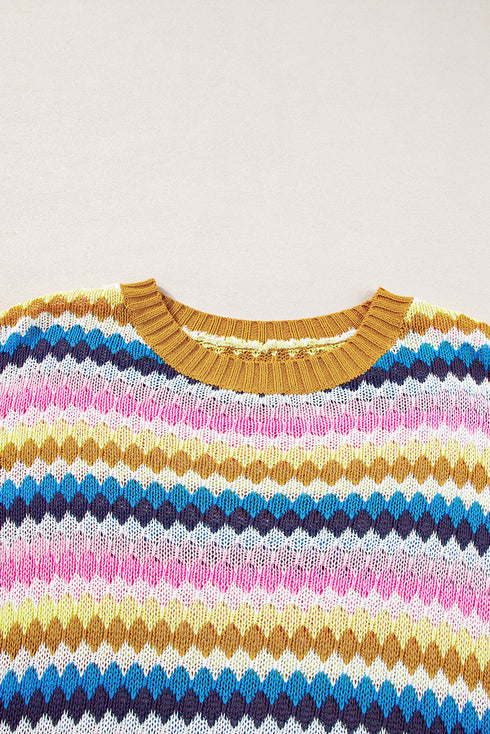 Textured Scalloped Chevron Stripe Knit Sweater Top