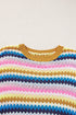 Textured Scalloped Chevron Stripe Knit Sweater Top