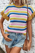 Textured Scalloped Chevron Stripe Knit Sweater Top