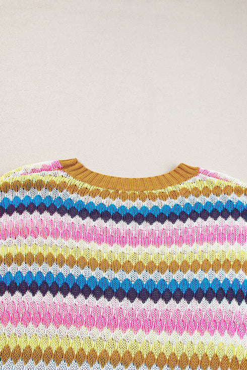 Textured Scalloped Chevron Stripe Knit Sweater Top
