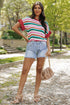 Textured Scalloped Chevron Stripe Knit Sweater Top