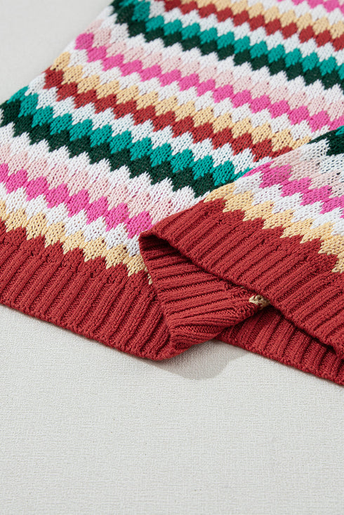 Textured Scalloped Chevron Stripe Knit Sweater Top