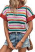 Textured Scalloped Chevron Stripe Knit Sweater Top