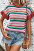 Textured Scalloped Chevron Stripe Knit Sweater Top