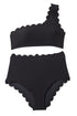 Textured Scalloped One Shoulder High Waisted Bikini Set