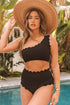 Textured Scalloped One Shoulder High Waisted Bikini Set