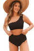 Textured Scalloped One Shoulder High Waisted Bikini Set