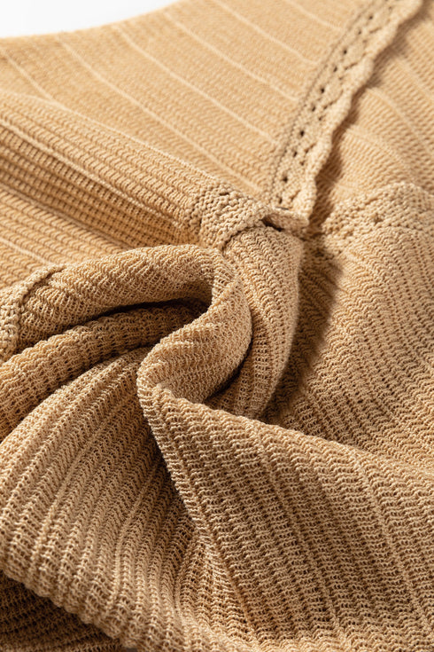 Textured Scalloped V Neck Button Front Knit Vest