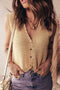 Textured Scalloped V Neck Button Front Knit Vest