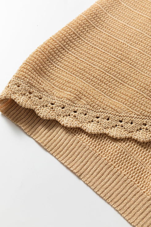 Textured Scalloped V Neck Button Front Knit Vest