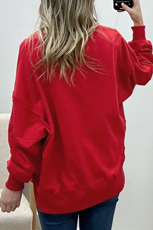 Textured Script Applique Relaxed Fit Crew Neck Sweatshirt