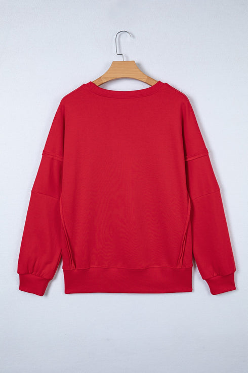 Textured Script Applique Relaxed Fit Crew Neck Sweatshirt