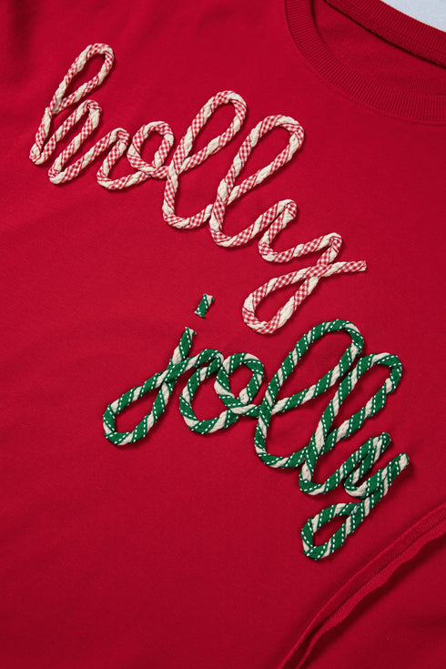 Textured Script Applique Relaxed Fit Crew Neck Sweatshirt