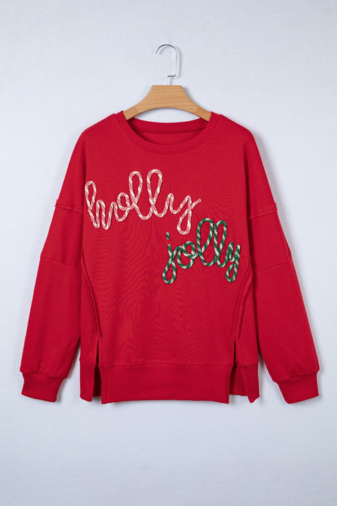 Textured Script Applique Relaxed Fit Crew Neck Sweatshirt