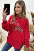 Textured Script Applique Relaxed Fit Crew Neck Sweatshirt
