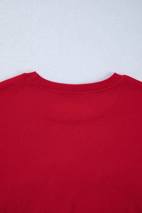 Textured Script Applique Relaxed Fit Crew Neck Sweatshirt