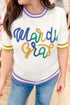 Textured Script Embroidered Short Sleeve Sweater Top