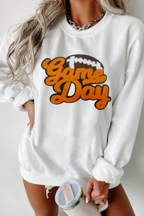 Textured Script Football Graphic Crew Neck Sweatshirt