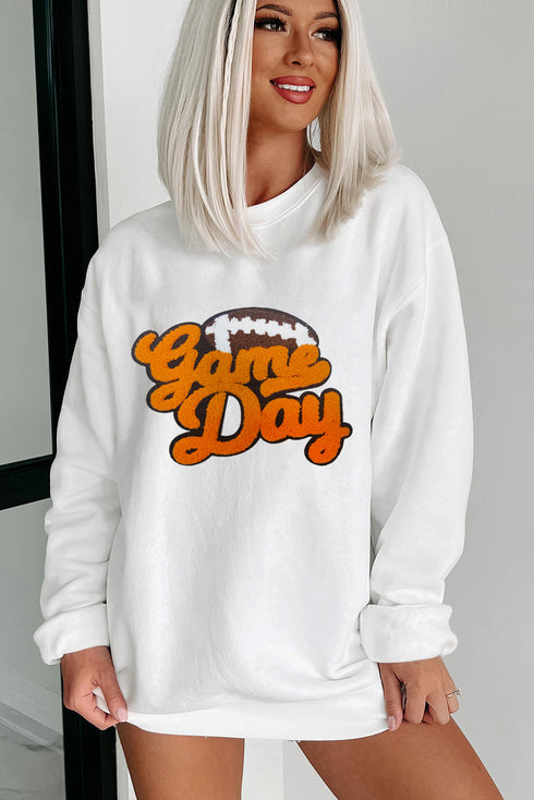 Textured Script Football Graphic Crew Neck Sweatshirt