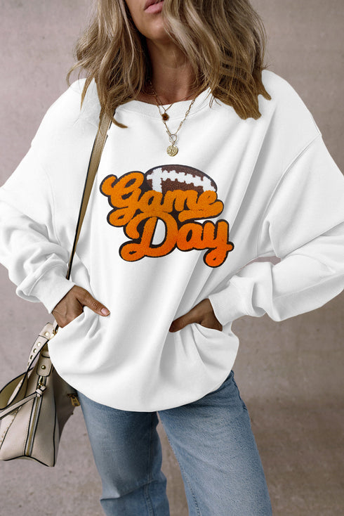 Textured Script Football Graphic Crew Neck Sweatshirt