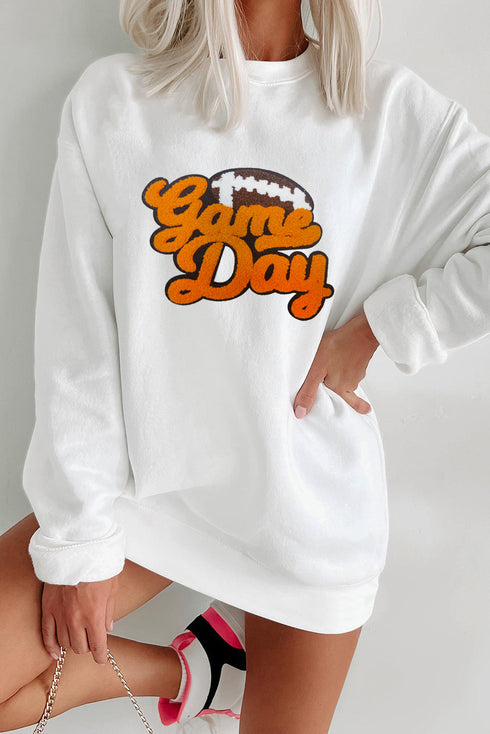 Textured Script Football Graphic Crew Neck Sweatshirt