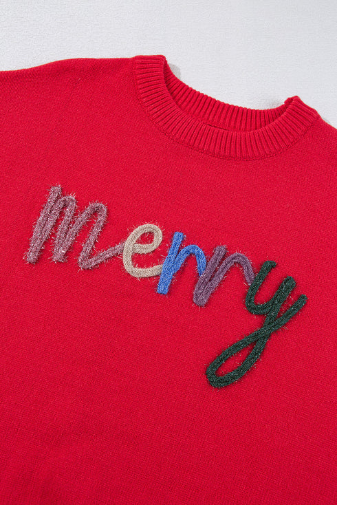 Textured Script Graphic Crew Neck Knit Sweater