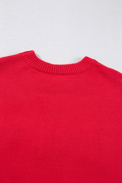 Textured Script Graphic Crew Neck Knit Sweater