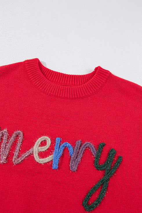 Textured Script Graphic Crew Neck Knit Sweater