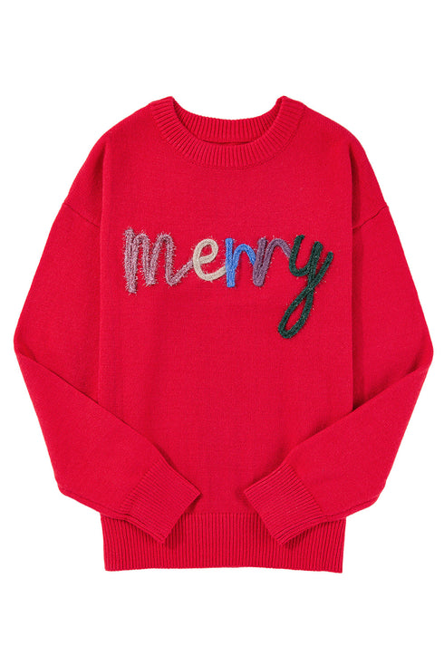 Textured Script Graphic Crew Neck Knit Sweater