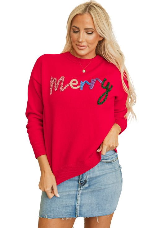 Textured Script Graphic Crew Neck Knit Sweater