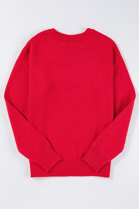 Textured Script Graphic Crew Neck Knit Sweater