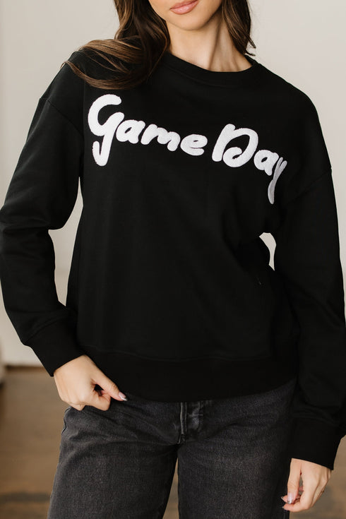 Textured Script Graphic Crew Neck Pullover Sweatshirt