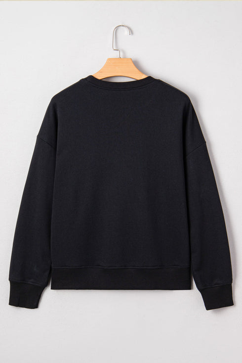 Textured Script Graphic Crew Neck Pullover Sweatshirt
