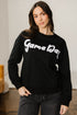 Textured Script Graphic Crew Neck Pullover Sweatshirt
