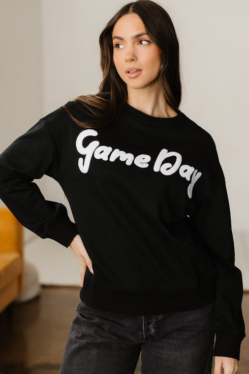 Textured Script Graphic Crew Neck Pullover Sweatshirt