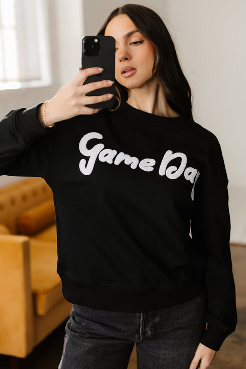 Textured Script Graphic Crew Neck Pullover Sweatshirt