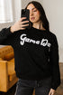 Textured Script Graphic Crew Neck Pullover Sweatshirt
