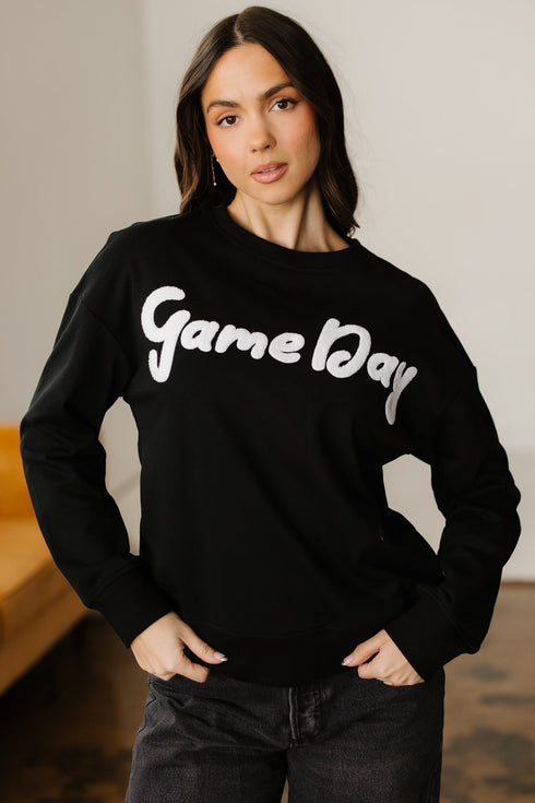 Textured Script Graphic Crew Neck Pullover Sweatshirt