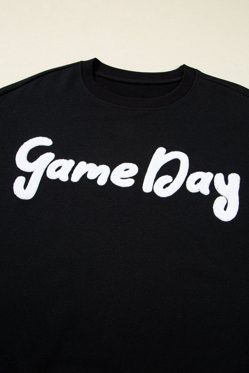 Textured Script Graphic Crew Neck Pullover Sweatshirt