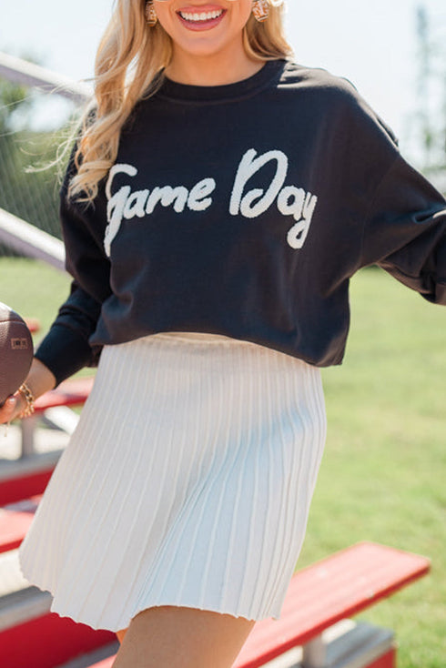 Textured Script Graphic Crew Neck Pullover Sweatshirt
