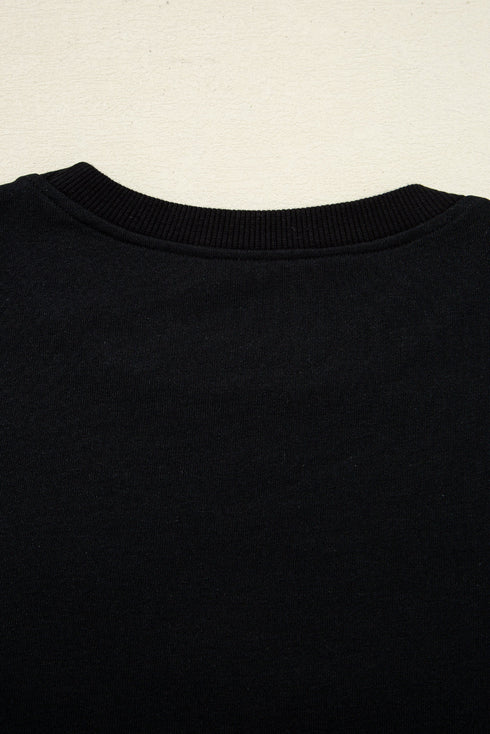 Textured Script Graphic Crew Neck Pullover Sweatshirt