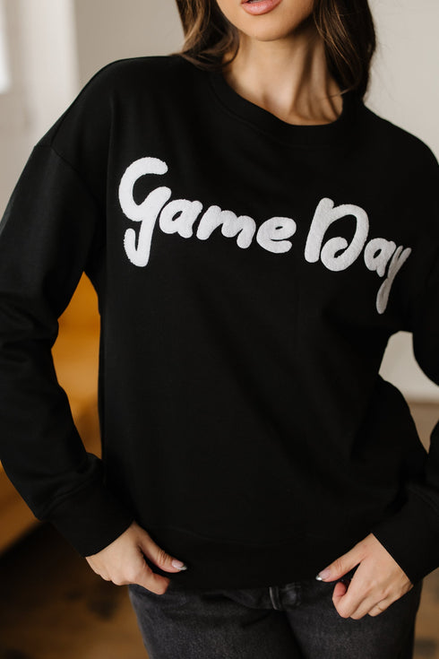 Textured Script Graphic Crew Neck Pullover Sweatshirt