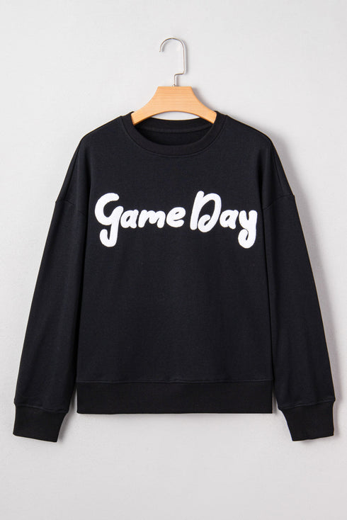 Textured Script Graphic Crew Neck Pullover Sweatshirt