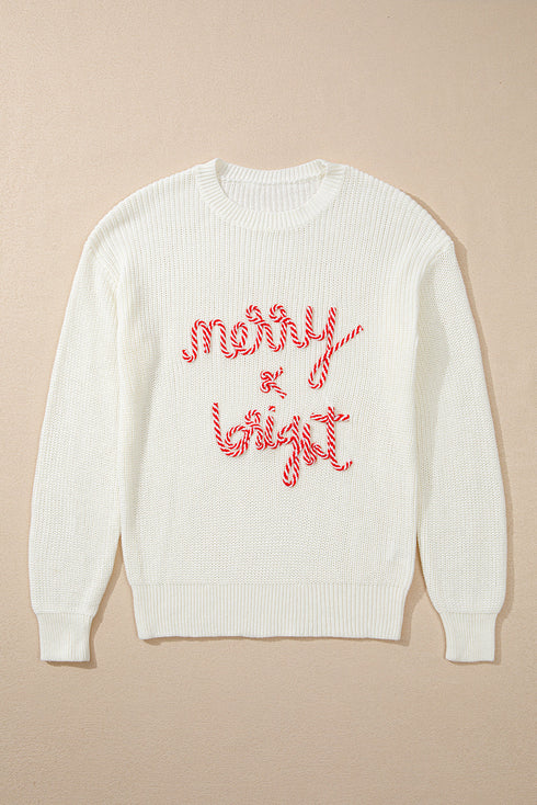 Textured Script Graphic Ribbed Knit Pullover Sweater