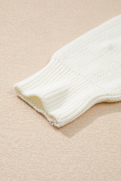Textured Script Graphic Ribbed Knit Pullover Sweater