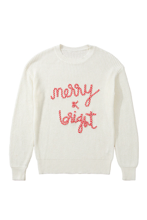 Textured Script Graphic Ribbed Knit Pullover Sweater