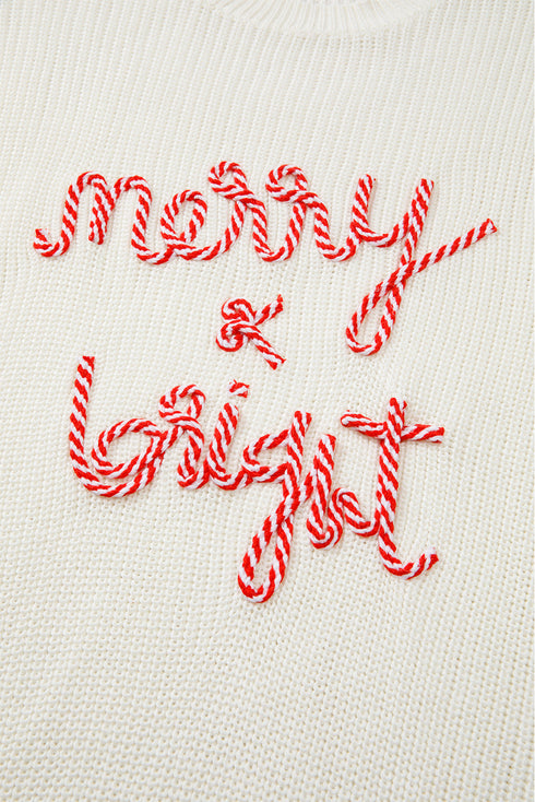 Textured Script Graphic Ribbed Knit Pullover Sweater
