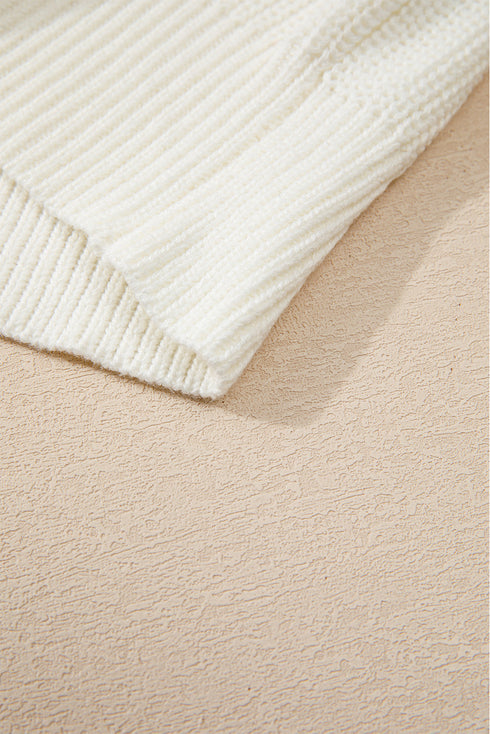 Textured Script Graphic Ribbed Knit Pullover Sweater
